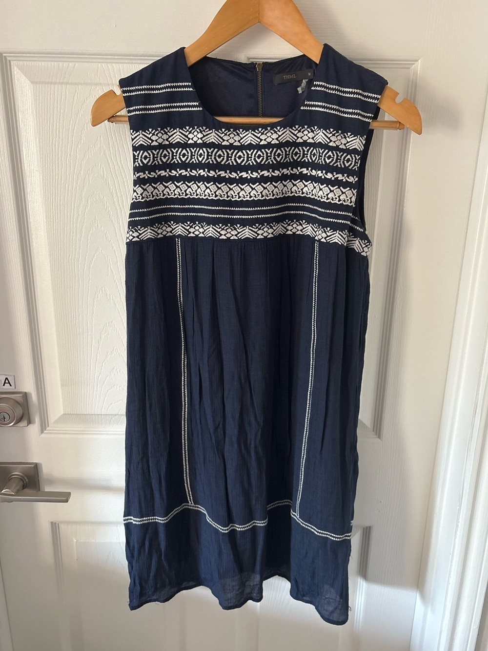 THML Navy Embroidered Dress Size M - Picture 2 of 7